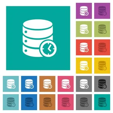 Database timed events square flat multi colored icons Stock Illustration