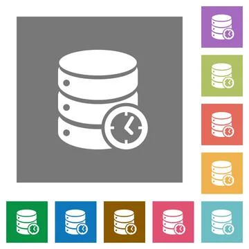 Database timed events square flat icons Stock Illustration