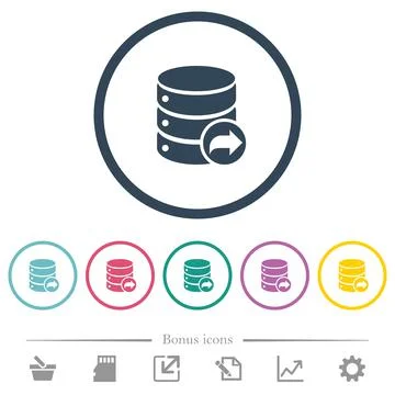 Database transaction commit flat color icons in round outlines Stock Illustration