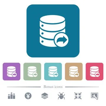 Database transaction commit flat icons on color rounded square backgrounds 库存插图