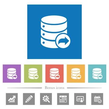 Database transaction commit flat white icons in square backgrounds Stock Illustration