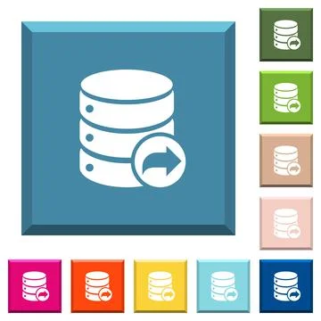 Database transaction commit white icons on edged square buttons Stock Illustration