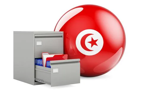 Database in Tunisia, concept. Folders in filing cabinet with Tunisian flag, 3 Stock Illustration