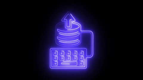 Database upload and keyboard neon glow effect on black background animation 動画素材 309914485
