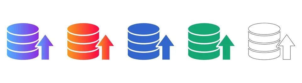 Database Upload Icons for Data Management and Cloud Services 스톡 일러스트