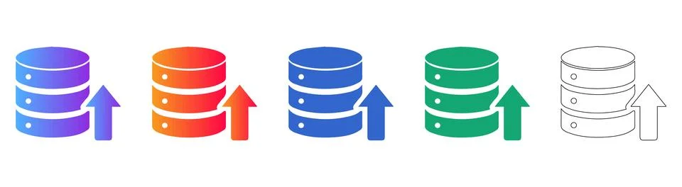 Database Upload Process Icon Set, Data Storage Transfer Graphic Illustrazione stock