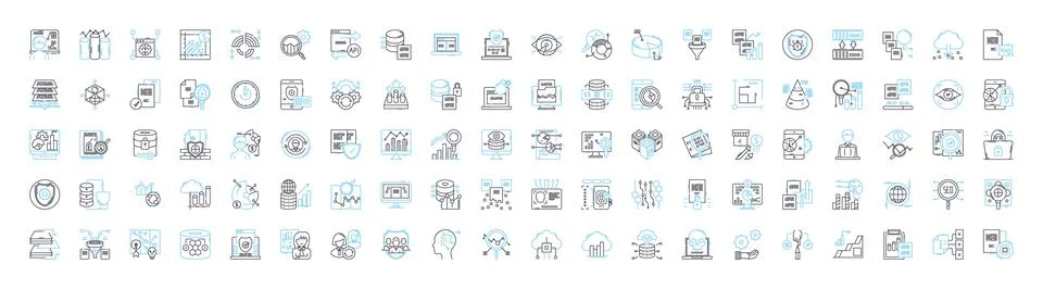 Database vector line icons set. database, SQL, MySQL, Oracle, Access, MongoDB Stock Illustration