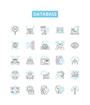 Database vector line icons set. database, SQL, MySQL, Oracle, Access, MongoDB Stock Illustration
