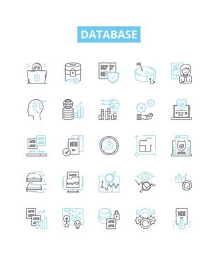 Database vector line icons set. database, SQL, MySQL, Oracle, Access, MongoDB Stock Illustration