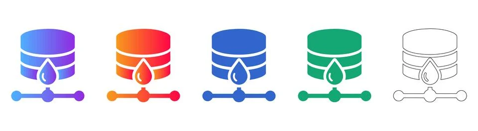 Database Water Drop Icon Set Stock Illustration
