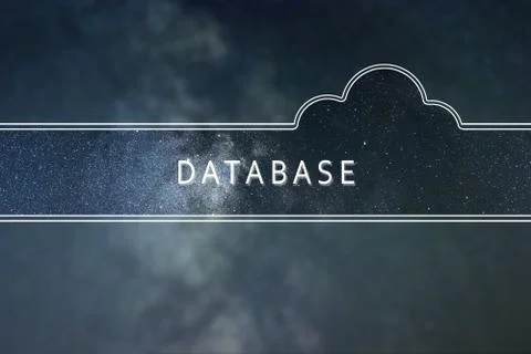 DATABASE word cloud Concept. Space background. Stock Photos