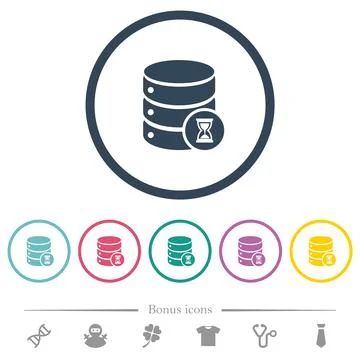 Database working flat color icons in round outlines Stock Illustration
