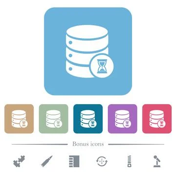 Database working flat icons on color rounded square backgrounds 스톡 일러스트