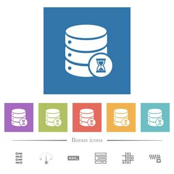 Database working flat white icons in square backgrounds Stock Illustration