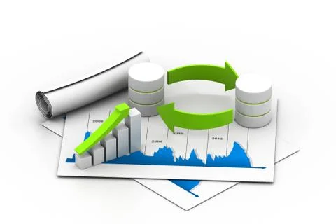 Databases concept icon with graph in chart . Stock Illustration