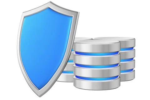 Databases group behind blue metal shield on left data protection Stock Illustration
