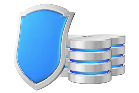 Databases group behind blue metal shield on left data privacy co Stock Illustration