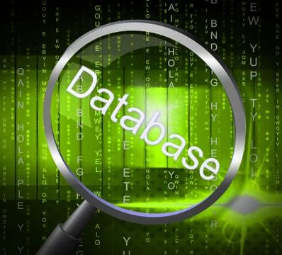 Databases magnifier representing dataflow computing and byte Stock Illustration