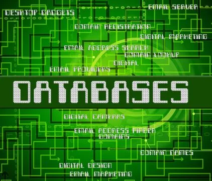 Databases Word Represents Info Words And Byte Illustrazione stock
