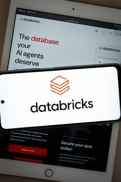 Databricks logo and website displaying Fotos de archivo