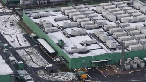 Datacenter Backup Generators Winter Aerial Stock Footage 326005523