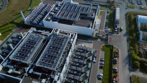 Datacenter building global cloud computing. Best aerial view flight drone Stock Footage 321350137