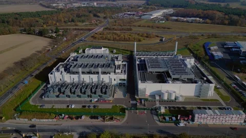 Datacenter building global cloud computing. Amazing aerial view flight drone Stock Footage 321350712
