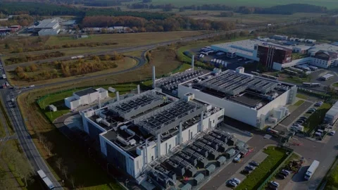 Datacenter building global cloud computing Unbelievable aerial view flight drone Video stock 321350725