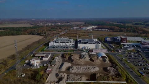 Datacenter building global cloud computing. Fabulous aerial view flight drone Stock Footage 321350853