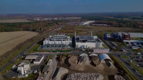 Datacenter building global cloud computing. Fantastic aerial view flight drone Stock Footage 321351012