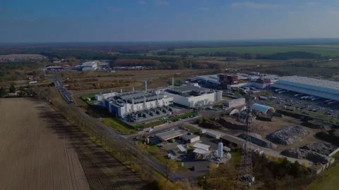 Datacenter building global cloud computing. Stunning aerial view flight drone Stock Footage 321351224