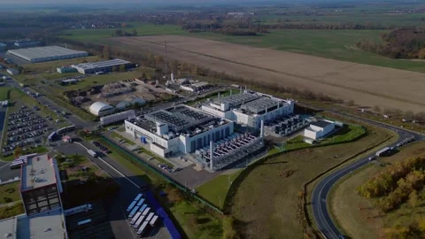 Datacenter exterioir computing infrastructure. Great aerial view flight drone Stockbeeldmateriaal 321293389