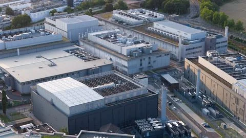 Datacenter exterior building. Big data, machine learnings, AI, and cloud Fotos de archivo