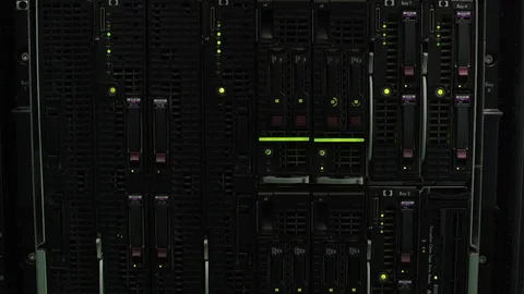 Datacenter with flashing lights, remote storage of information, server racks Video stock 83364289