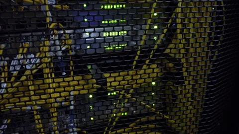 Datacenter. Flashing server rack rows of green lamps 動画素材 116816875