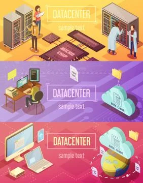 Datacenter Isometric Banners Set Illustration