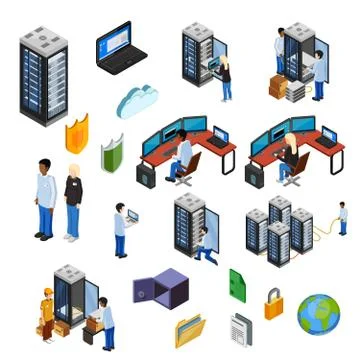 Datacenter Isometric Isolated Icons Set Stock Illustration