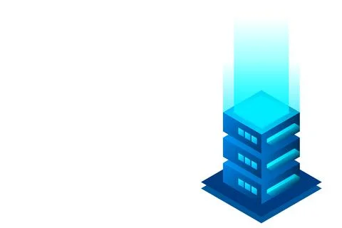 Datacenter isometric vector illustration. Abstract 3d hosting server or data  스톡 일러스트