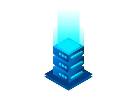 Datacenter isometric vector illustration. Abstract 3d hosting server or data  스톡 일러스트