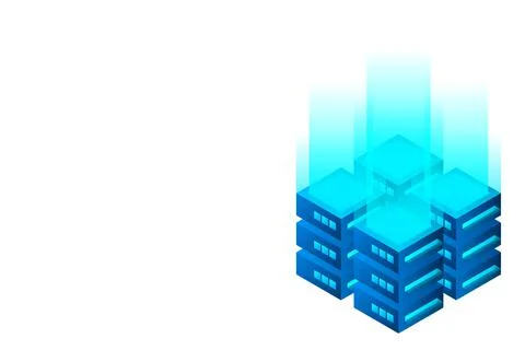 Datacenter isometric vector illustration. Abstract 3d hosting server or data  스톡 일러스트