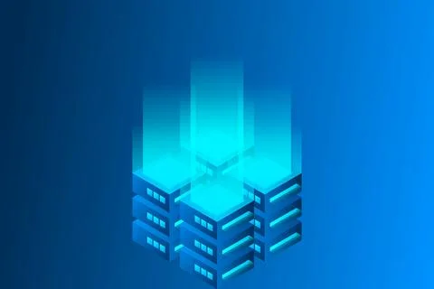 Datacenter isometric vector illustration. Abstract 3d hosting server or data  Stockillustratie