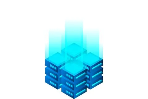 Datacenter isometric vector illustration. Abstract 3d hosting server or data  스톡 일러스트