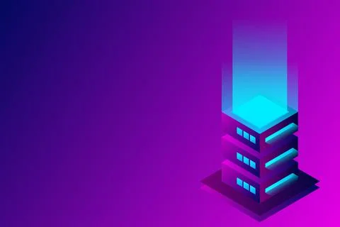 Datacenter isometric vector illustration. Abstract 3d hosting server or data  스톡 일러스트