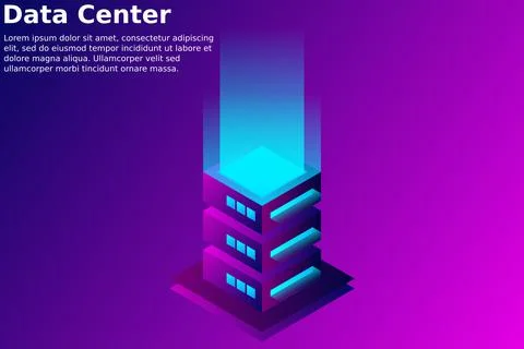 Datacenter isometric vector illustration. Abstract 3d hosting server or data  스톡 일러스트
