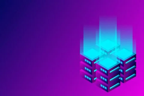 Datacenter isometric vector illustration. Abstract 3d hosting server or data  イラスト素材