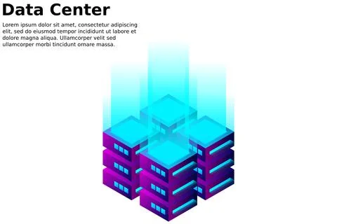 Datacenter isometric vector illustration. Abstract 3d hosting server or data  스톡 일러스트