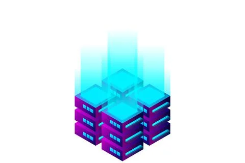 Datacenter isometric vector illustration. Abstract 3d hosting server or data  스톡 일러스트
