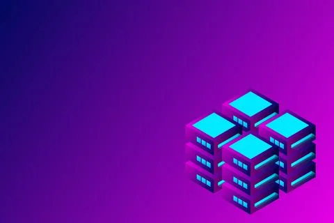 Datacenter isometric vector illustration. Abstract 3d hosting server or data  스톡 일러스트