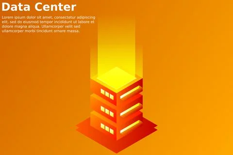 Datacenter isometric vector illustration. Abstract 3d hosting server or data  스톡 일러스트