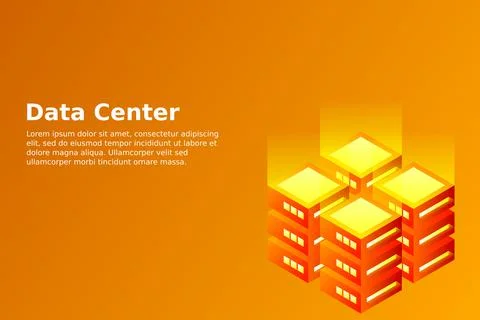 Datacenter isometric vector illustration. Abstract 3d hosting server or data  스톡 일러스트